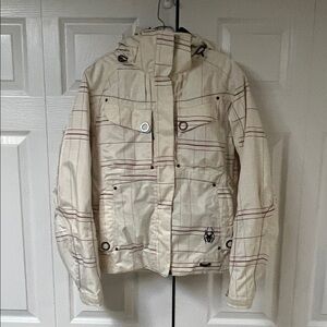 Spyder Women's Beige and Maroon Checkered Ski Jacket